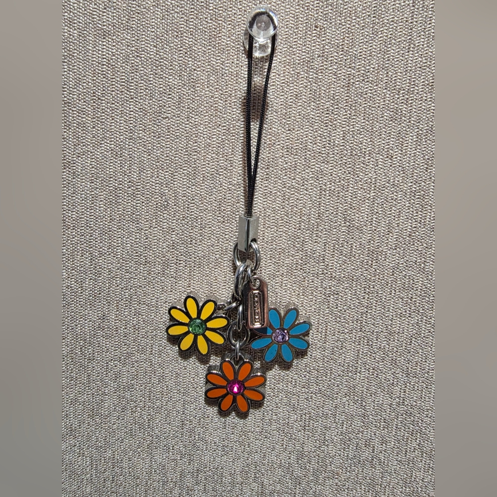 Vintage Coach Enamel Daisy Pave Crystal Cell Phone Charm Fob